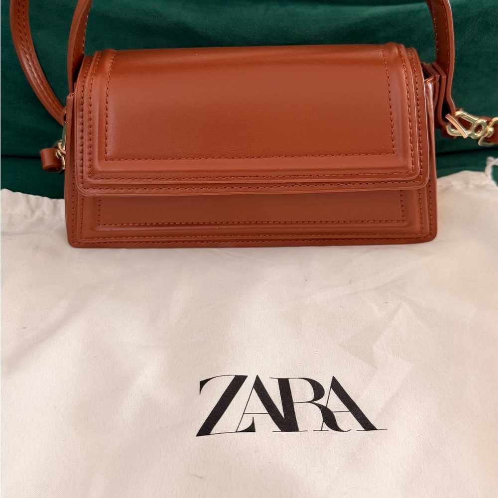 Zara Tan Leather Crossbody Bag